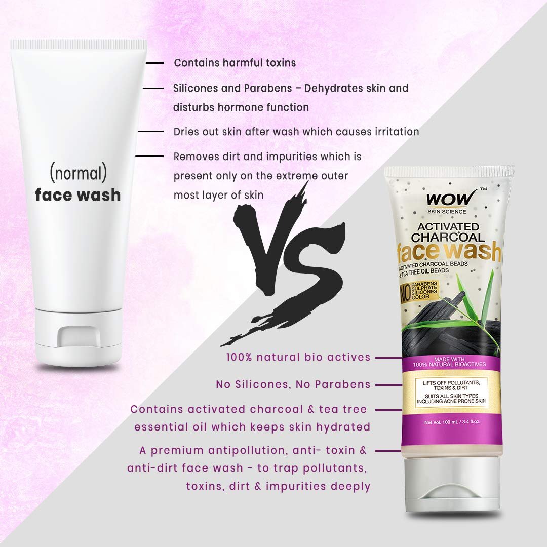 WOW Skin Science Wow Activated Charcoal Infused With Activated Charcoal Beads No Parabens & Sulphate Face Wash (100Ml) thumbnail