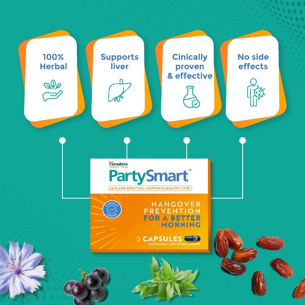Himalaya PartySmart, 5 capsules |Prevents hangover & helps support liver. Herbal solution, safe, effective & clinically proven thumbnail