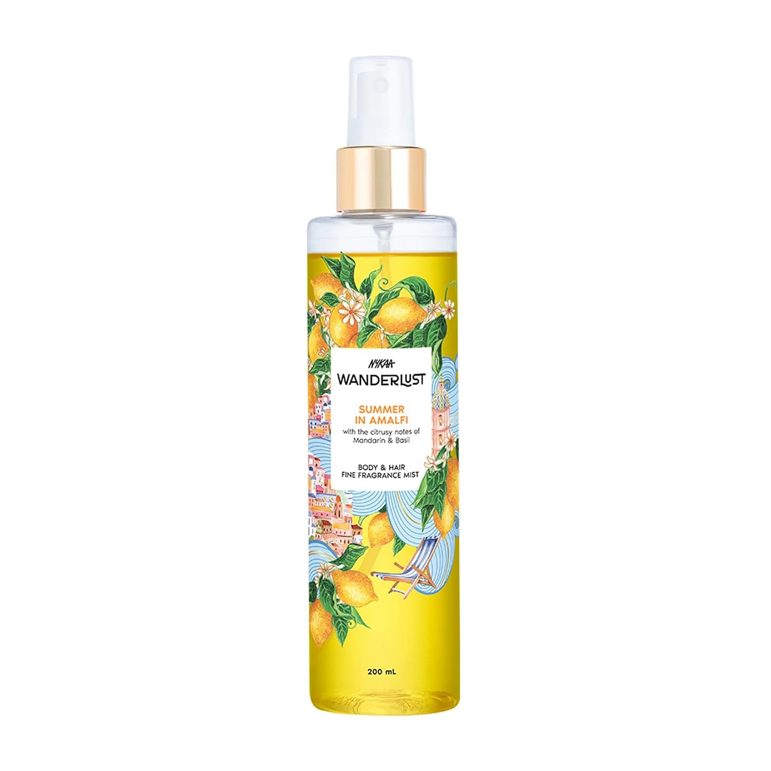 Nykaa Wanderlust Summer in Amalfi Fresh Citrus Perfume Body & Hair Mist, Notes of Mandarin & Basil, 8 Hrs Long-Lasting Everyday Fragrance, 200 ml
