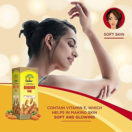 Dabur Badam Tail : 100% Pure | Sweet Almond Oil| Rich in Vitamin -E for Healthy Skin , Hair and Body -50ml thumbnail