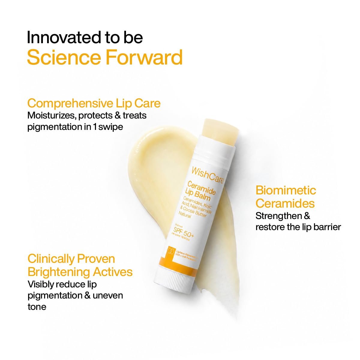 WishCare Ceramide Lip Balm SPF 50 PA++++ | Brightening Lip Balm for Dark Lips | In-Vivo Tested | Kojic Acid & Niacinamide | Natural & Untinted | For Women & Men | 5g thumbnail