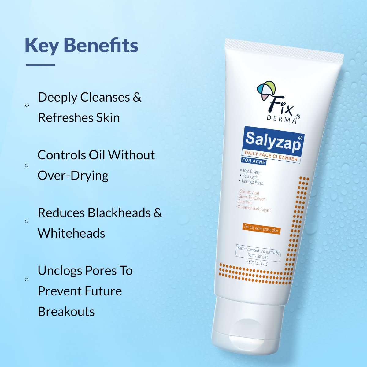 Fixderma 2% Salicylic Acid Face Wash for Oily Skin | Sulphate Free | Face Cleanser for Acne or Pimples | Acne Clearing Face Wash for Men & Women - 60 ML thumbnail