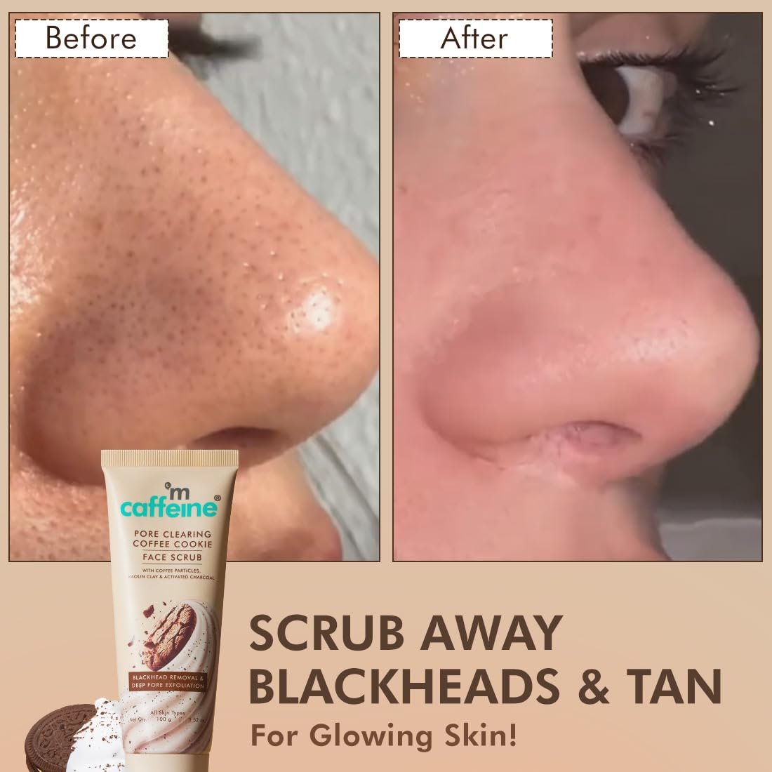 mCaffeine Pore Clearing Coffee & Cookie Face Scrub | Remove Blackheads, Detan & Exfoliate Dead Skin | 4.5% Exfoliants - Walnuts, Coffee, Charcoal, Clay | Glowing Skin Face Scrub  - 100g thumbnail