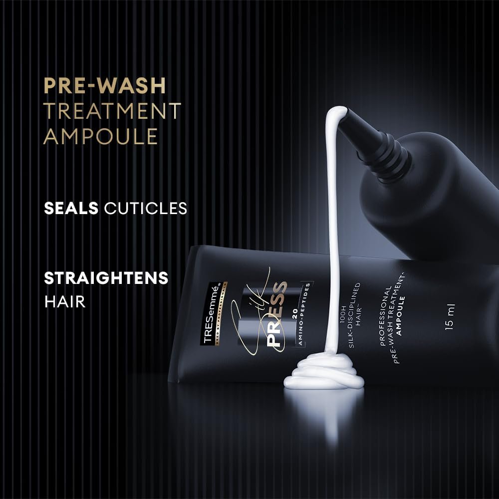 TRESemme Silk Press Pre-Wash Treatment Ampoules 4 x 15ml | Heatless Hair Straightening Treatment | Straight Hair | At-Home Treatment for straight hair thumbnail