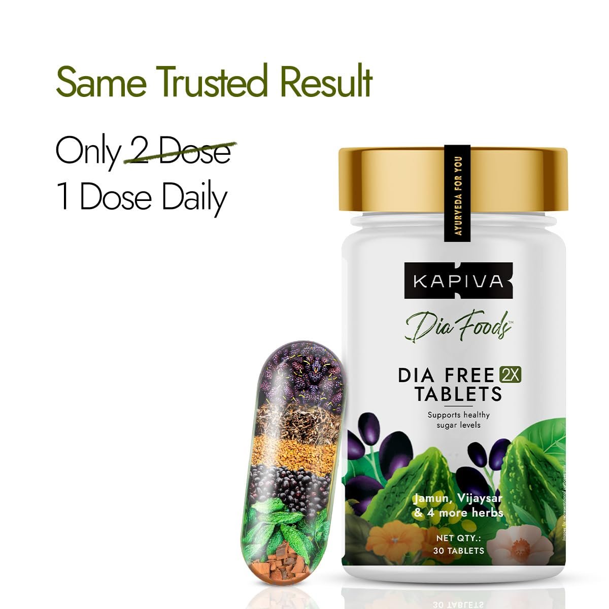 Dia Free Tablets, 30 Tablets | Single Dose Daily | Helps Manage Sugar Levels With Karela, Jamun, Gudmar & 3 More | 1 Month Pack thumbnail