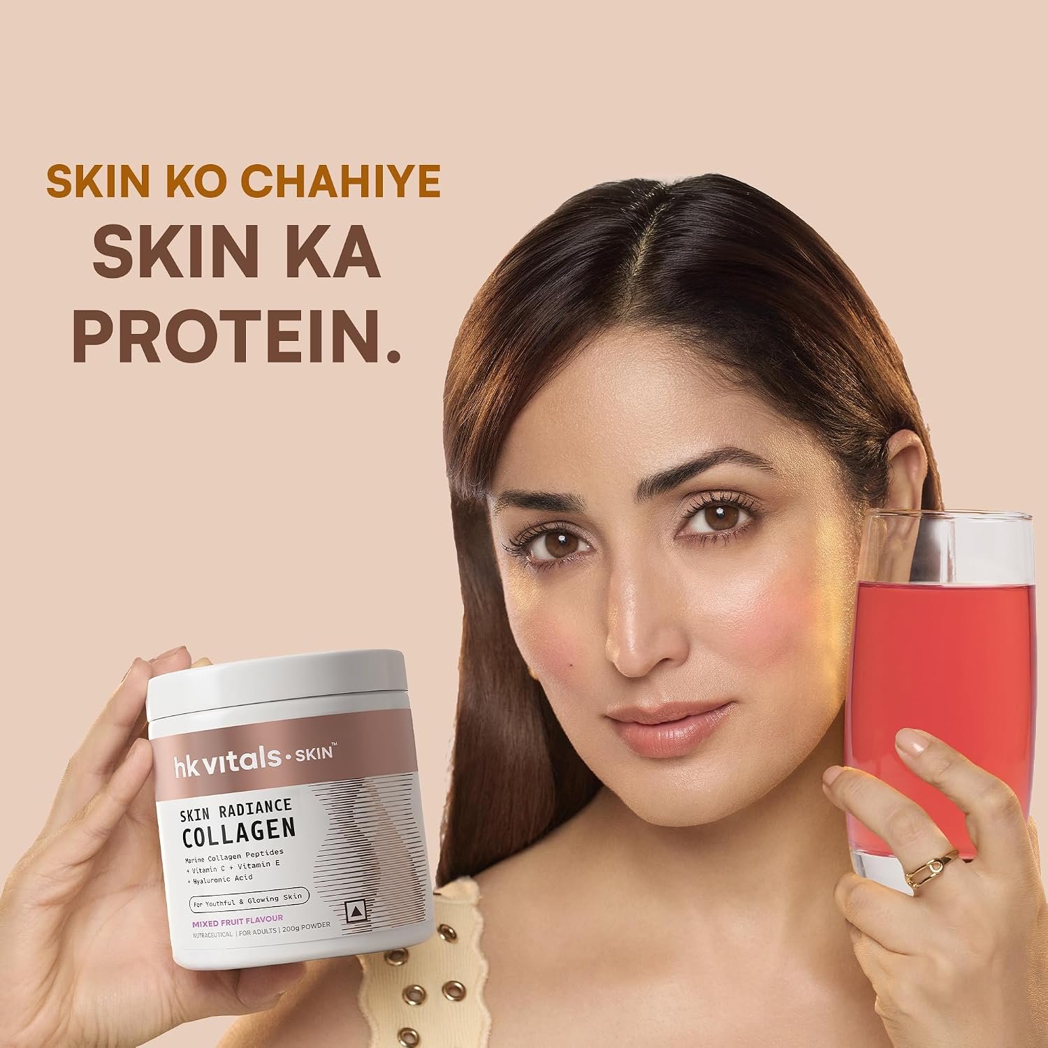 hk vitals Skin Radiance Marine Collagen Supplement Powder, Mixed Fruit,200g Collagen Peptides with Vitamin C, E | For Youthful & Glowing Skin thumbnail