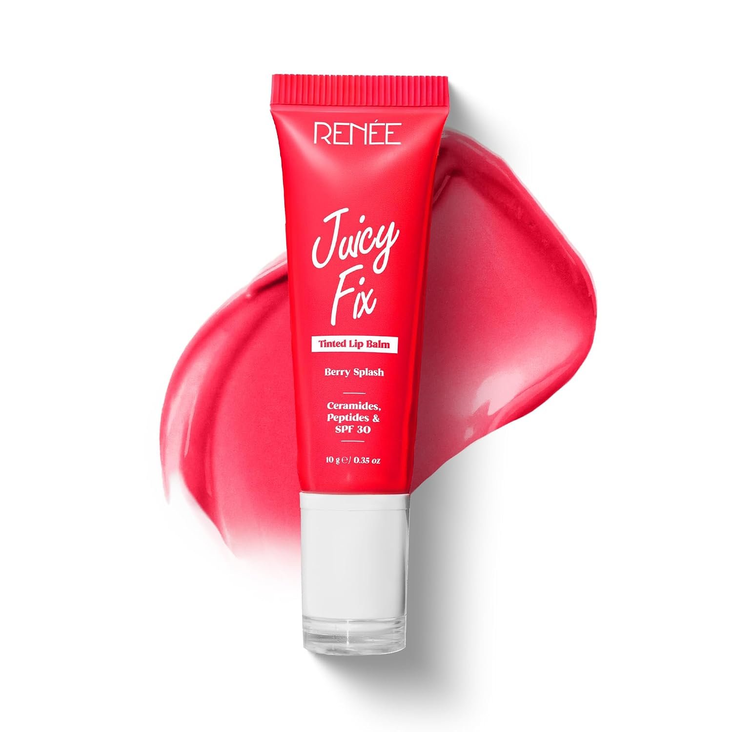 RENEE Juicy Fix Tinted Lip Balm- Berry Splash | Shiny, Glossy Finish | Protects Lips With SPF 30 | Repairs & Nourishes Dry, Flaky Lips | With Peptides, Ceramides & Hyaluronic Acid | 10 g