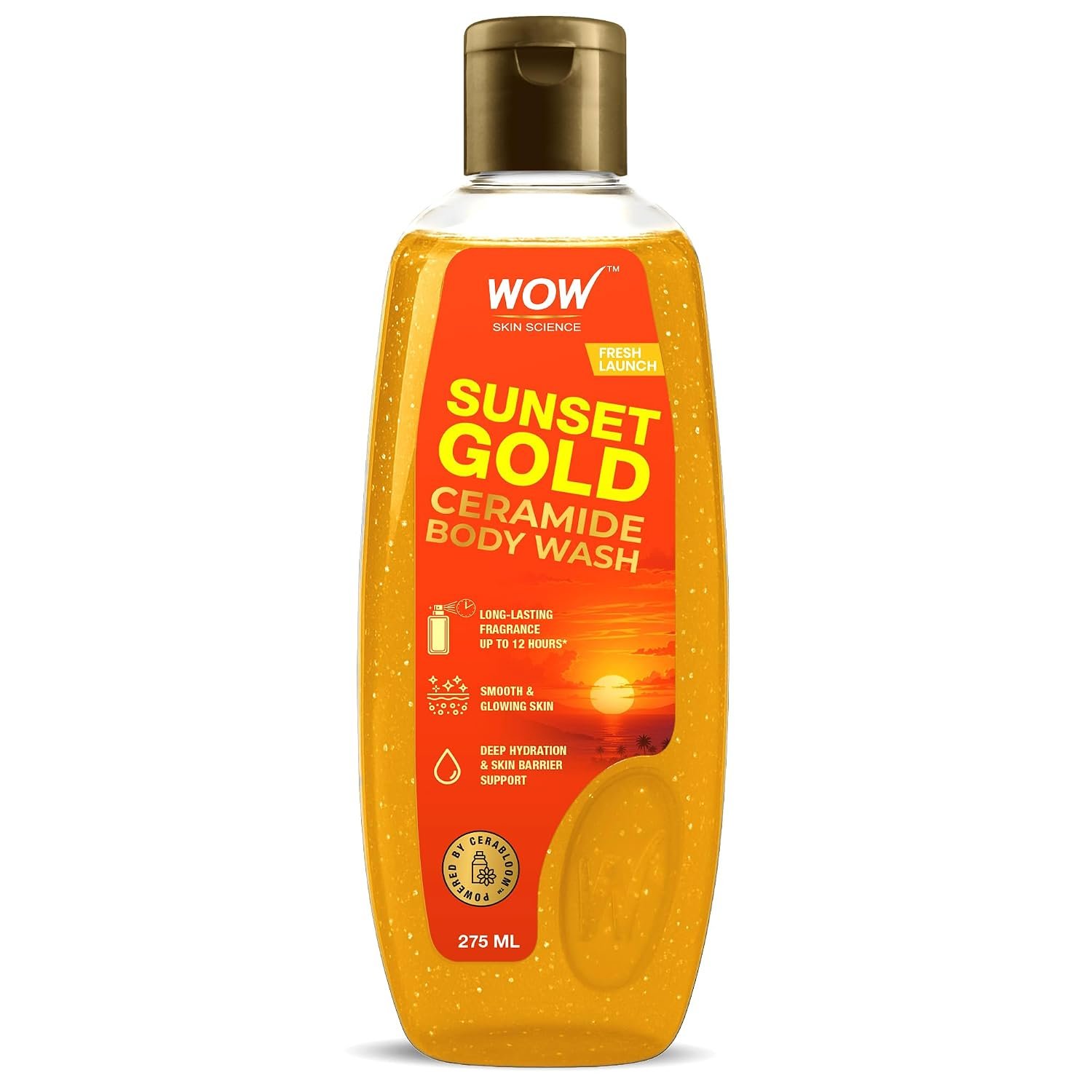 WOW Skin Science Sunset Gold� Ceramide Body Wash | Ceramide for Deep Hydration & Skin Barrier Support | Ubtan with Turmeric & Saffron for Glow | 12-Hour Fragrance with Cerabloom� | 275 ml
