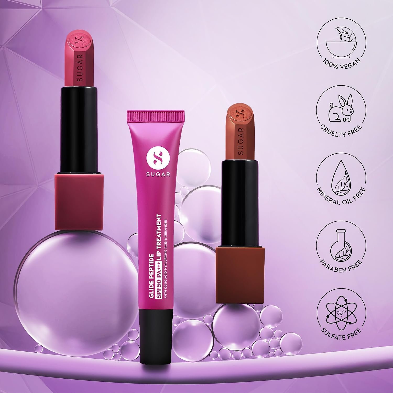 SUGAR Cosmetics Glide Peptide SPF50 PA+++ Lip Treatment | Infused Hyaluronic Acid, Ceramides & Vitamin E | Tinted Lip Balm | 10ml - 01 Coconut Crunch thumbnail