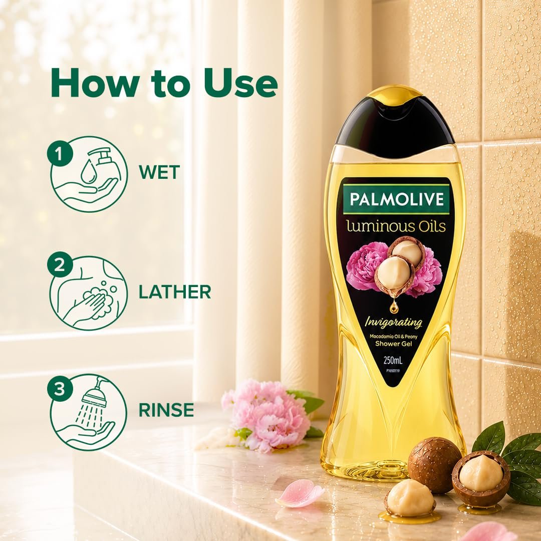 Palmolive Macadamia Oil & Peony Luminous Oils Invigorating Body Wash | Brightening & Moisturizing |Youthful skin | No paraben & silicones, pH balanced, Body Wash 250ml thumbnail