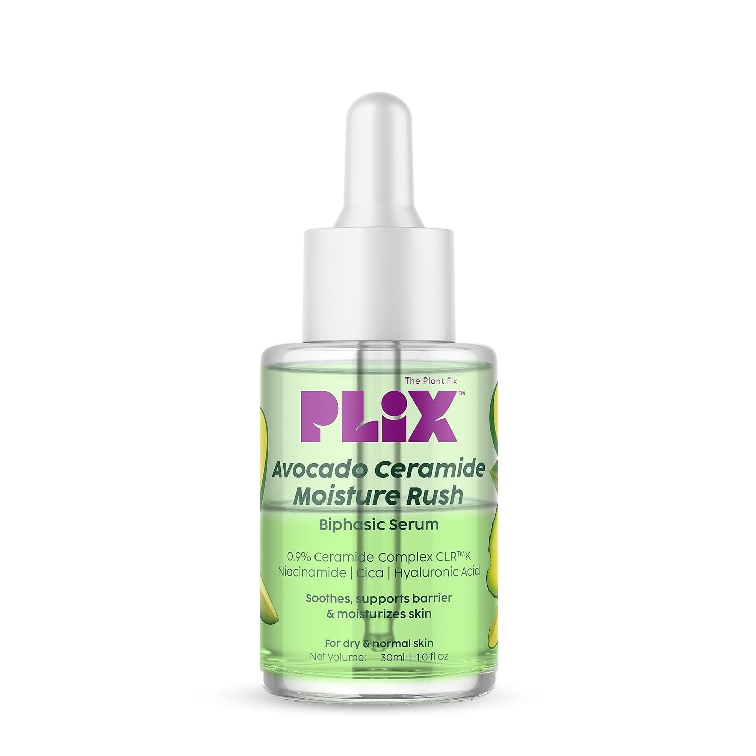 PLIX - THE PLANT FIX Avocado Ceramide Moisture Rush Biphasic Serum| For Deep Nourishment & Strengthened Skin Barrier| For Dry Skin, Normal Skin & Sensitive Skin| 30ml