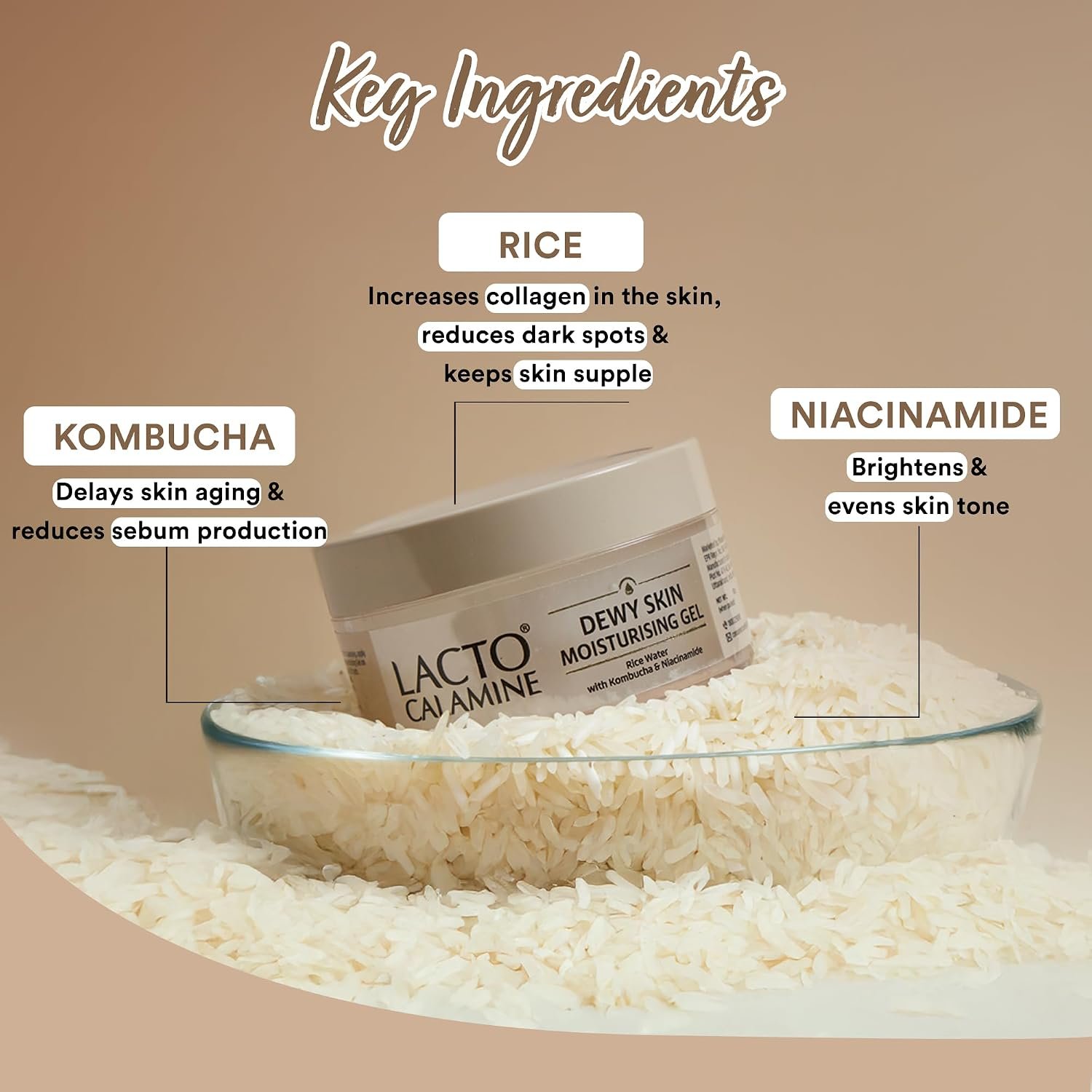 Lacto Calamine Dewy Skin Face Moisturizer with Niacinamide, Rice Water & Kombucha for Glass Skin | Lightweight Brightening Moisturiser for Daily Hydration | 50g thumbnail