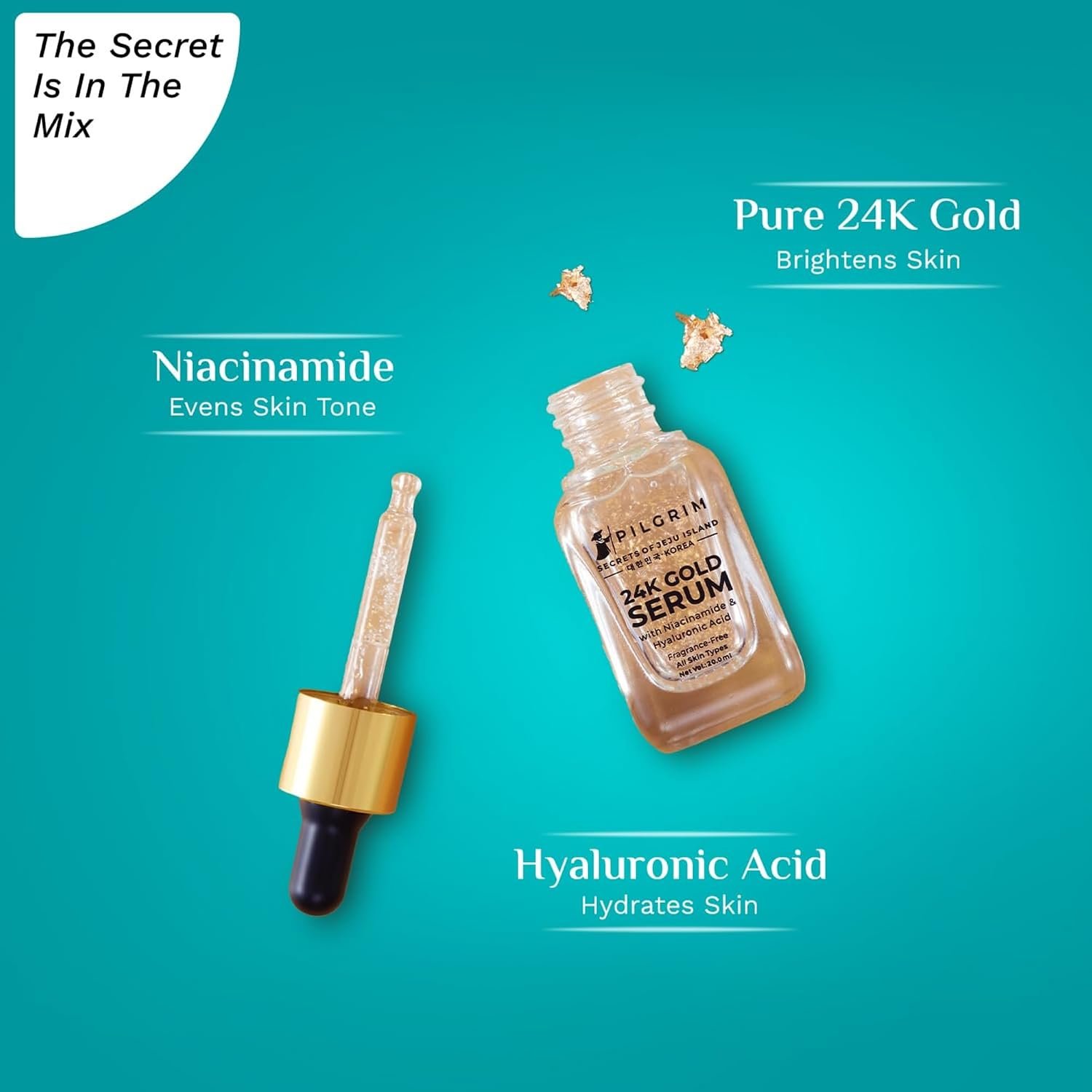 Pilgrim 24K Gold Face Serum With Niacinamide & Hyaluronic Acid, Dewy Primer For Face Make-Up For All Skin Types, Korean Skin Care For Unisex, 20ml thumbnail