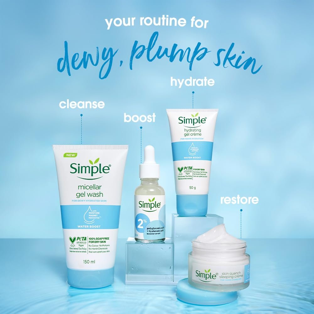 Simple Water Boost Hydrating Gel Crème, 50g | 100HR Hydration | Moisturiser for Dry, Sensitive Skin with Prebiotics & Pentavitin | Fragrance Free, Non-greasy | Soothes & Calms Skin thumbnail