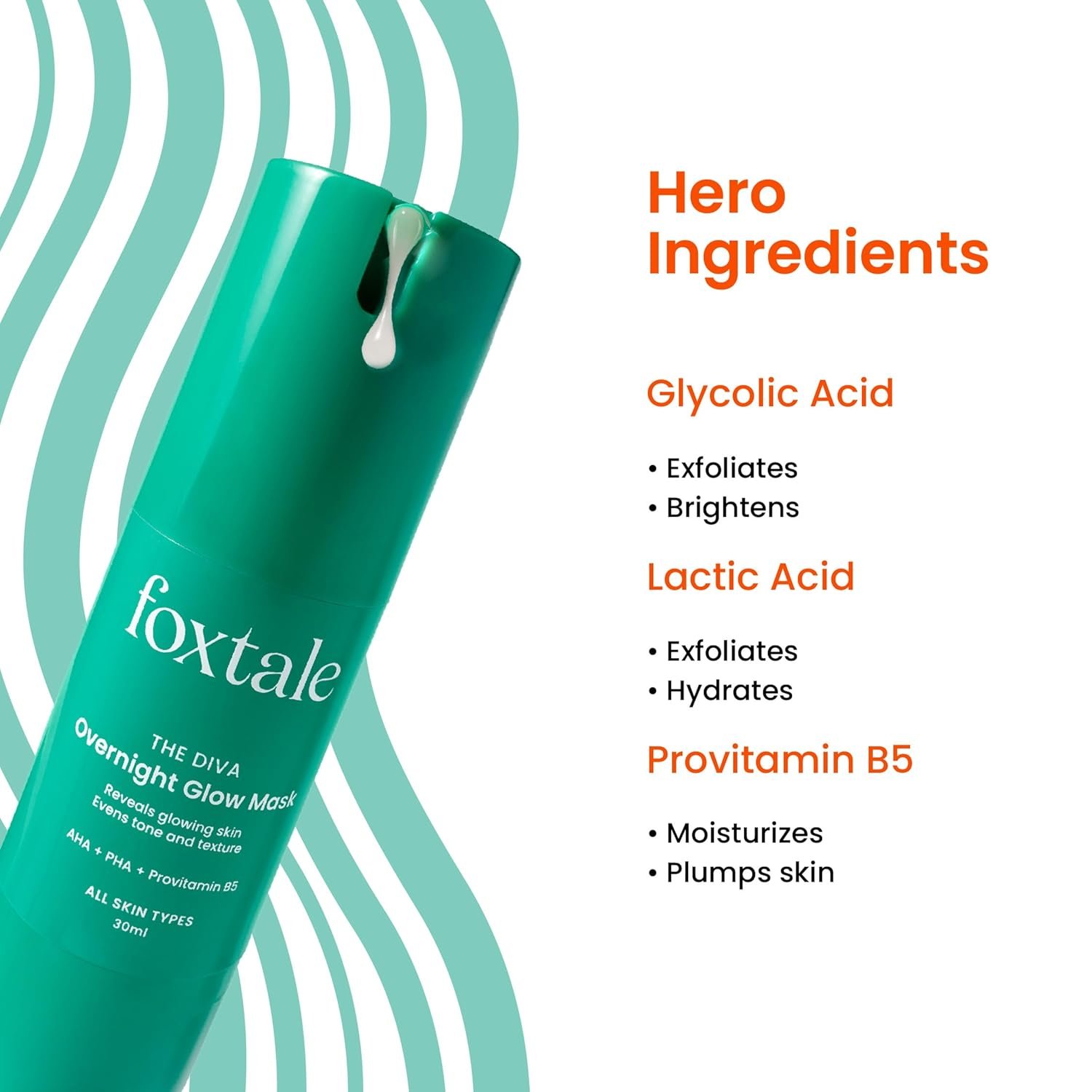 Foxtale Overnight Glow Mask | 4% Glycolic Acid | 3% Lactic Acid |Reduces Blackheads, Whiteheads | 30 Second Salon like Brightening Facial for Glowing Skin | Men & Women - 30ml thumbnail