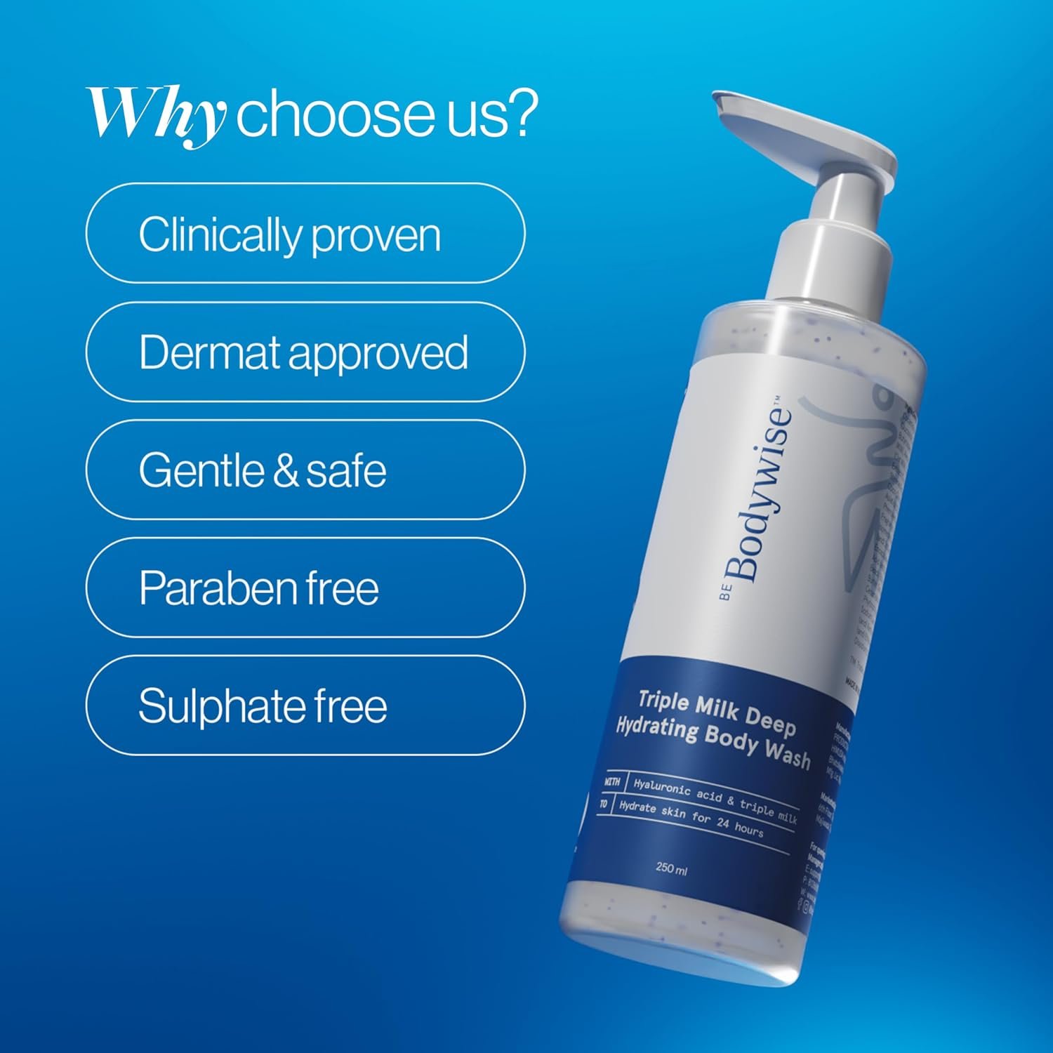 Be Bodywise Triple Milk Deep Moisturizing Body Wash 250ml |For Dry & Dehydrated Skin | With 6% Triple Milk Extracts & 3% Hydrating Boosters | Lasting Hydration & Skin Barrier Support | thumbnail