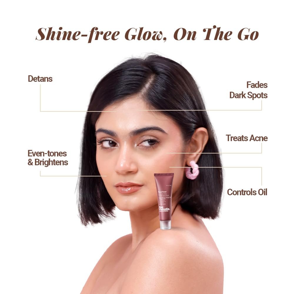Be Neude FaceTime Instant Brightening Glow Face Mask 15ml – De-Tan Milk Face Pack with Yogurt Filtrate, Orange Oil & Kojic Acid for Glowing Skin, Blackhead Removal, Anti-Pigmentation | thumbnail