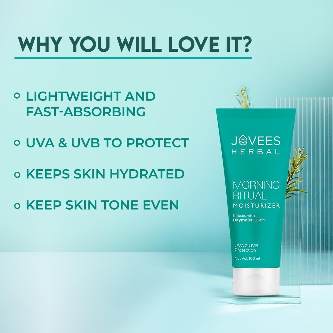 Jovees Herbal Morning Ritual Moisturizer for Dry Skin – Reduces Fine Line & Improves Skin Elasticity | UVA & UVB Protection | Nourishes & Hydrates | Lightweight, Non-Greasy Daily Cream 100g thumbnail