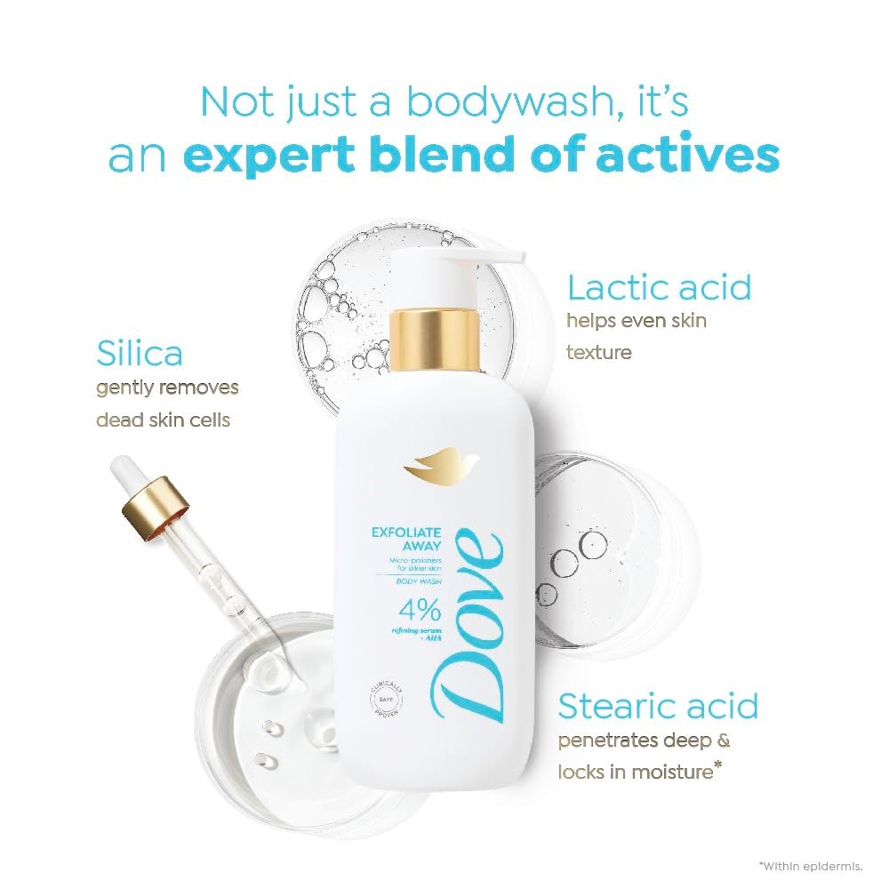 DOVE Exfoliate Away Serum Body Wash, 300 ml, for Refined and Silky Skin, with 4% Refining Serum + AHA, Dermatologist Co-Created, Paraben & SLS Free thumbnail