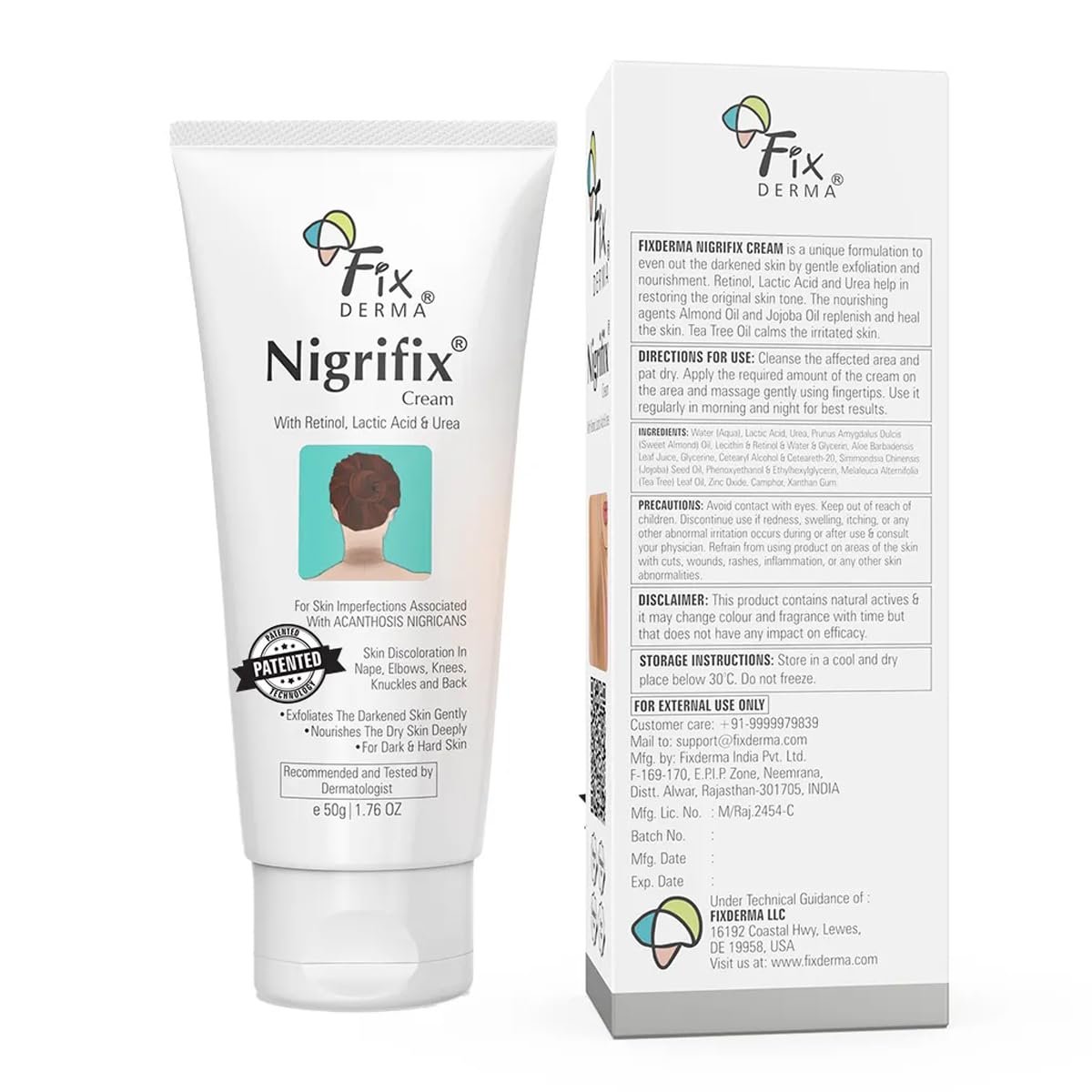 Fixderma Nigrifix Cream for Acanthosis Nigricans with Lactic Acid | Dermatologist Tested Retinol Cream | For Dark Body Parts like Neck, Ankles, Thighs & Elbows | Exfoliant- 50g thumbnail
