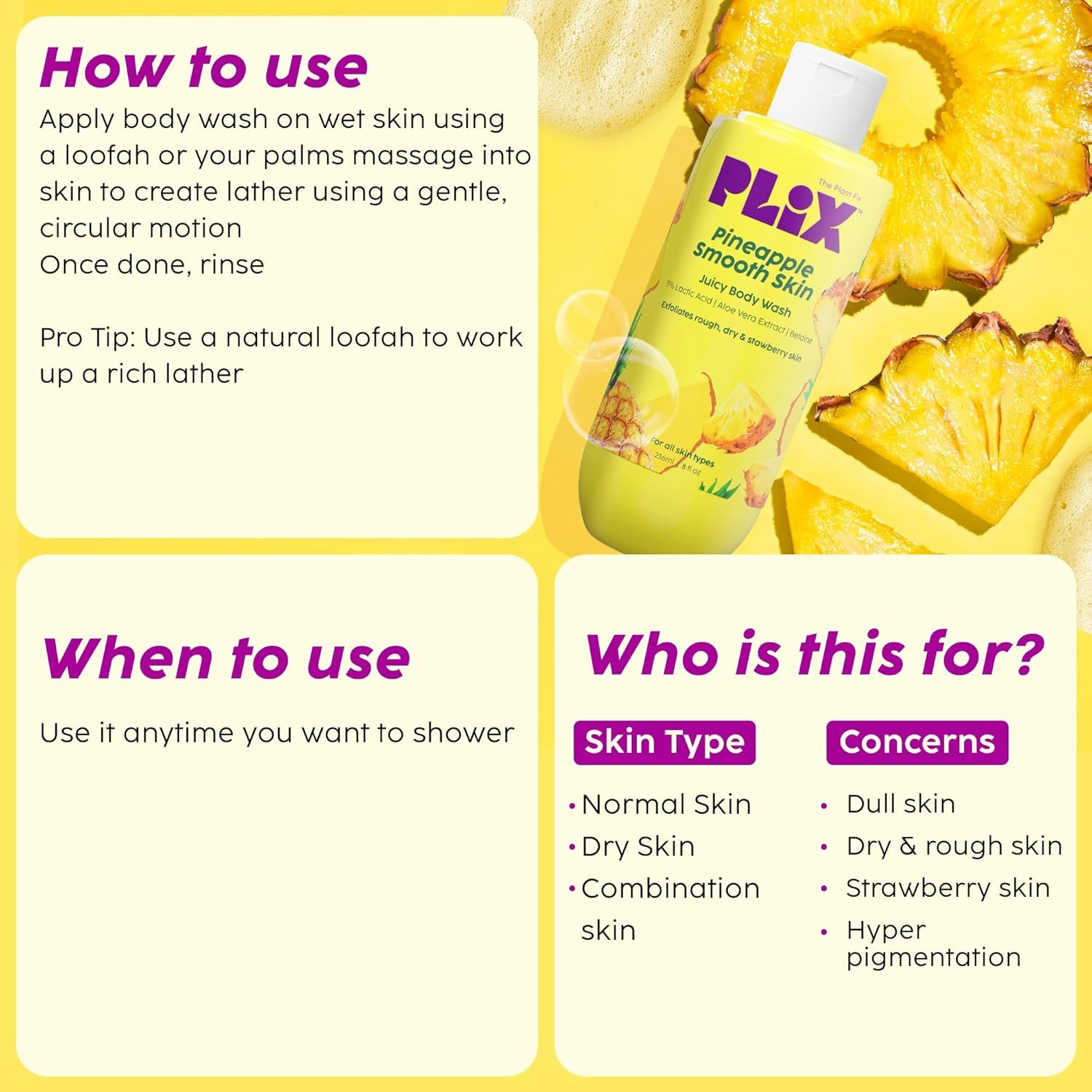 The Plant Fix Plix Pineapple 5% Lactic Acid Exfoliating Body Wash For All Skin Types, Paraben-Free Shower Gel, For Dry, Rough & Strawberry Skin, 236 Ml thumbnail