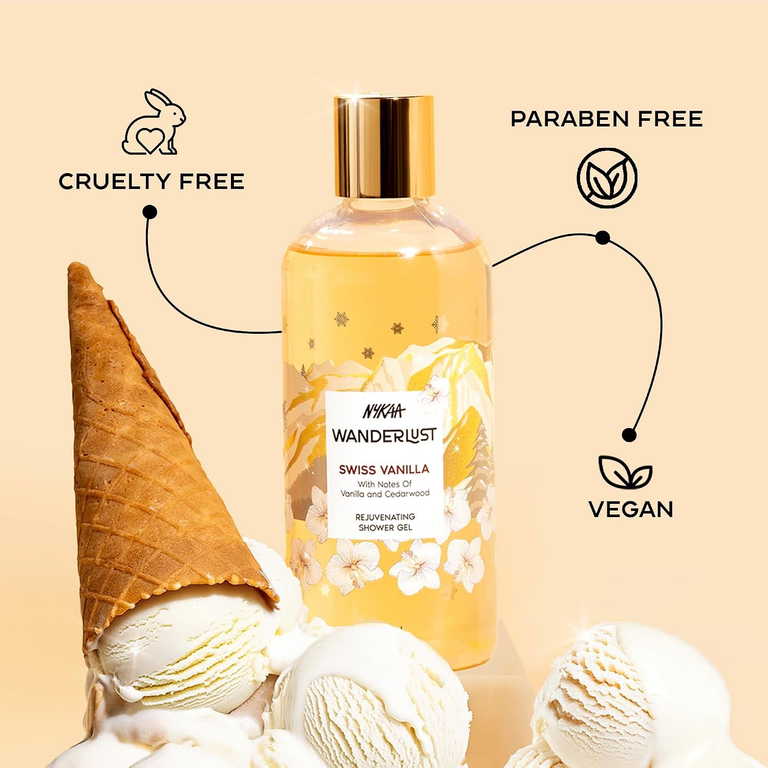 Nykaa Wanderlust Swiss Vanilla Hydrating Perfume Body Wash, Vanilla & Cedarwood, Vitamin E & Glycerine, Shower Gel for Smooth & Soft Skin, Long-lasting Fragrance, No Parabens thumbnail