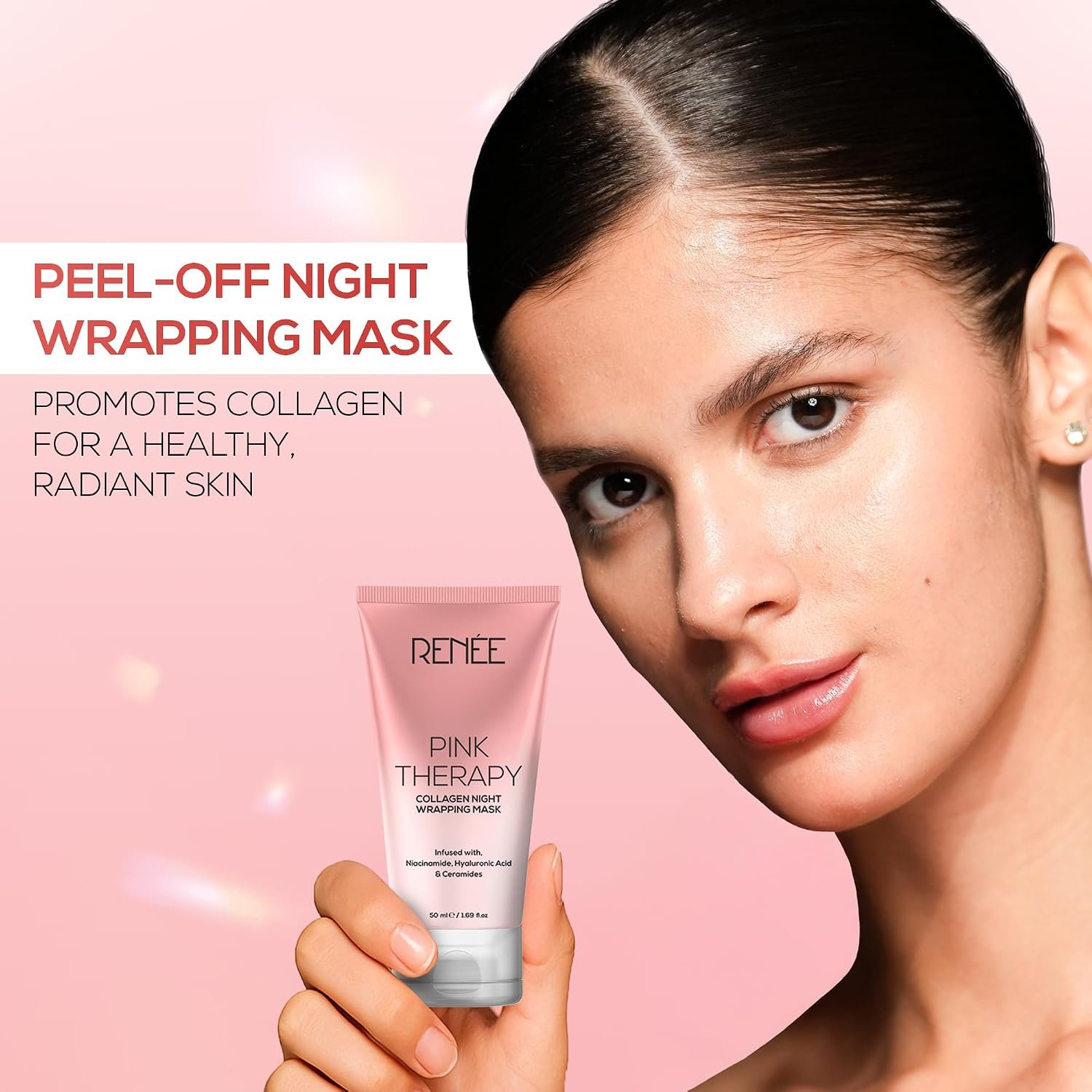 RENEE Pink Therapy Collagen Night Wrapping Face Mask | For Young, Hydrated Skin | Texture & Elasticity | Improves Skin Barrier | Hyaluronic Acid & Niacinamide Infused | 50 ml thumbnail