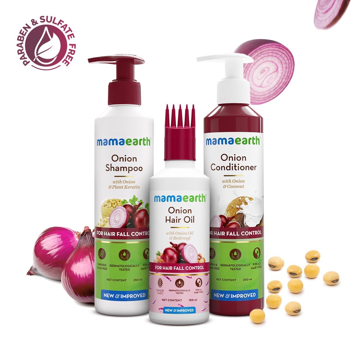 Mamaearth Anti-Hair Fall Spa Kit | Onion Shampoo 250 ml + Conditioner 250 ml + Hair Oil 150 ml thumbnail