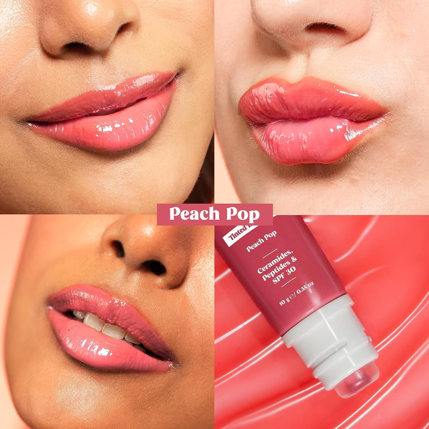 RENEE Juicy Fix Tinted Lip Balm- Peach Pop | Shiny, Glossy Finish | Protects Lips With SPF 30 | Repairs & Nourishes Dry, Flaky Lips | With Peptides, Ceramides & Hyaluronic Acid | 10 g thumbnail
