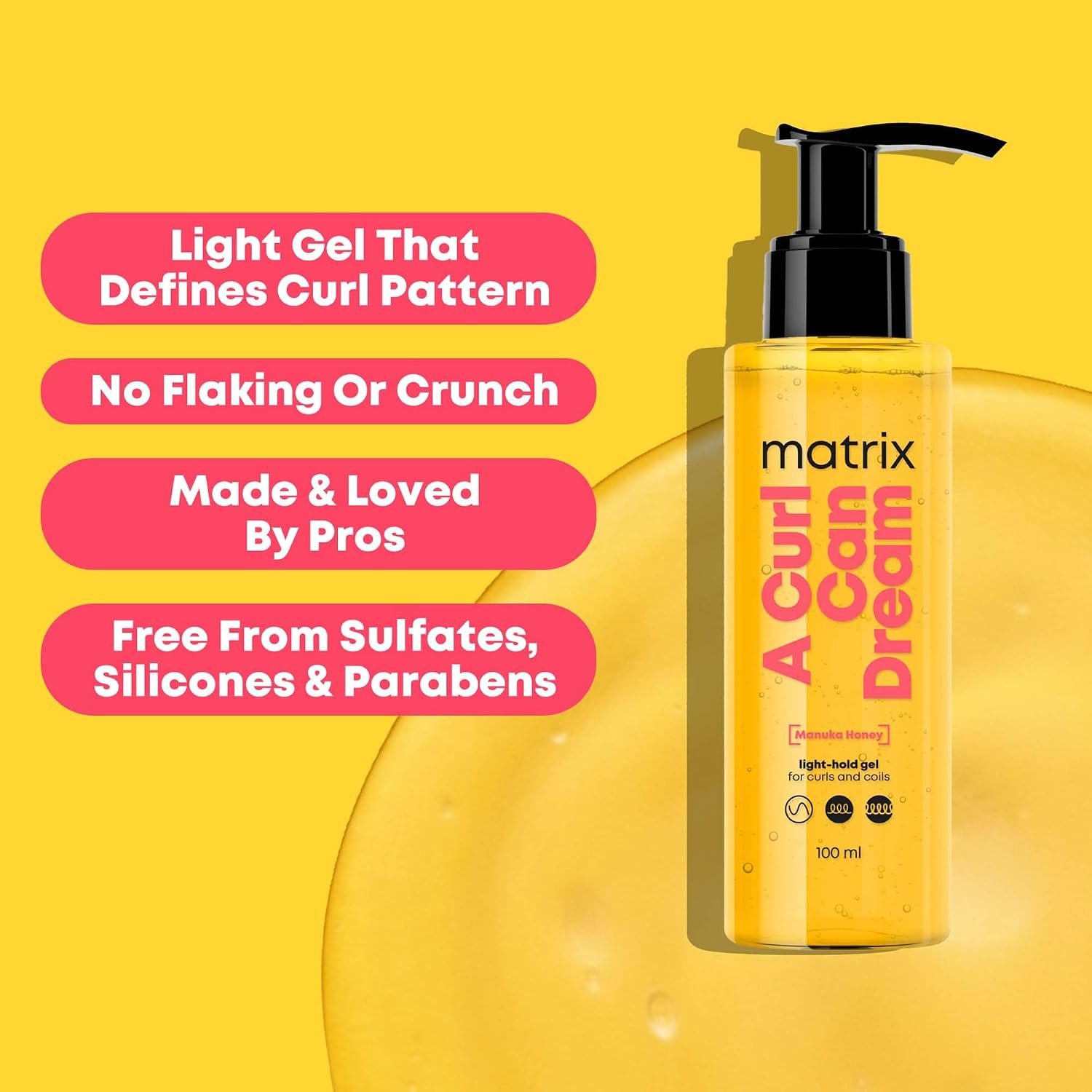 Matrix Professional A Curl Can Dream Light-Hold Gel | Nourishes & Defines Wavy, Curly Hair| Enriched with Manuka Honey Extract |Waves & Curls Styling |No Flaking Or Crunch 100ml thumbnail
