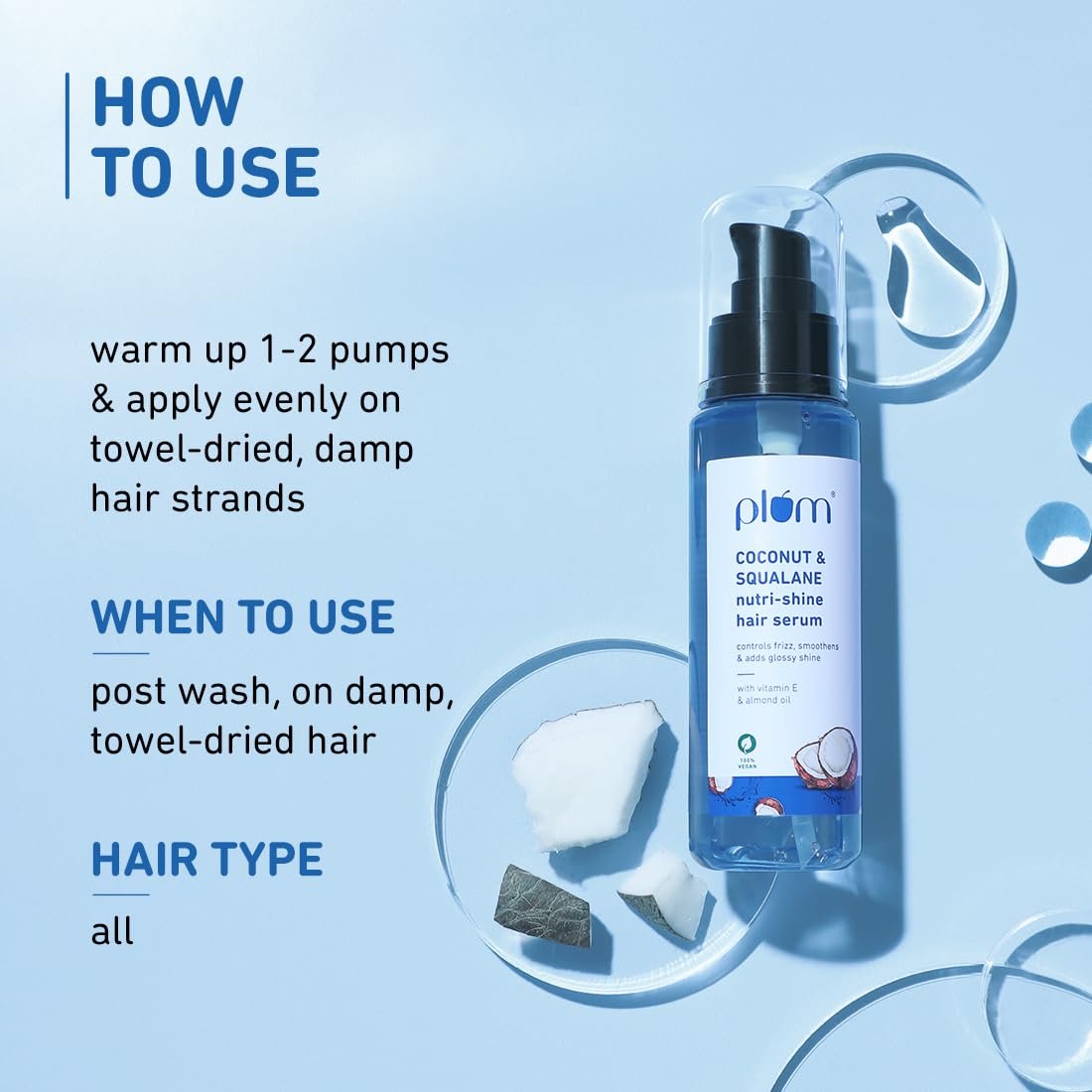 Plum Coconut & Squalane Nutri-Shine Hair Serum | Frizz Control & Instant Shine | Enriched with Vitamin E & Almond Oil | Coconut-Vanilla Fragrance | 75ml​ thumbnail