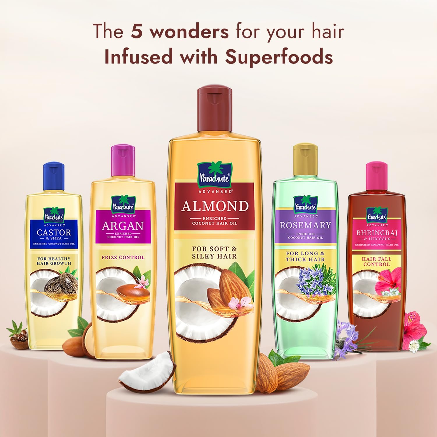 Parachute Advansed Almond enriched Coconut Hair Oil with Vitamin E 300ml| Helps Control Hair Fall|  For Men & Women thumbnail