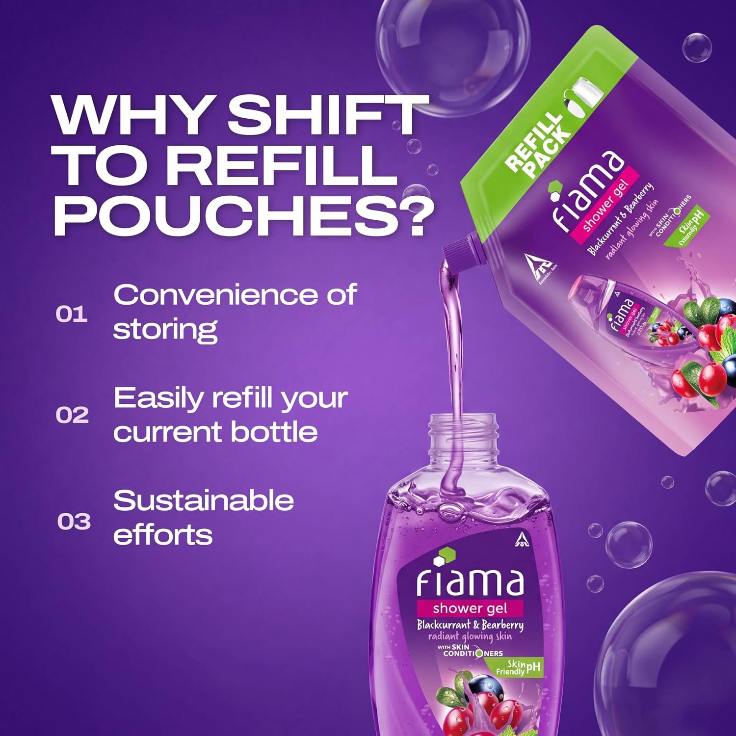 Fiama Body Wash Shower Gel Blackcurrant & Bearberry, 1.3L Bodywash Refill Value Pouch for Women & Men with Skin Conditioners for Radiant Glow, Skin Friendly pH thumbnail