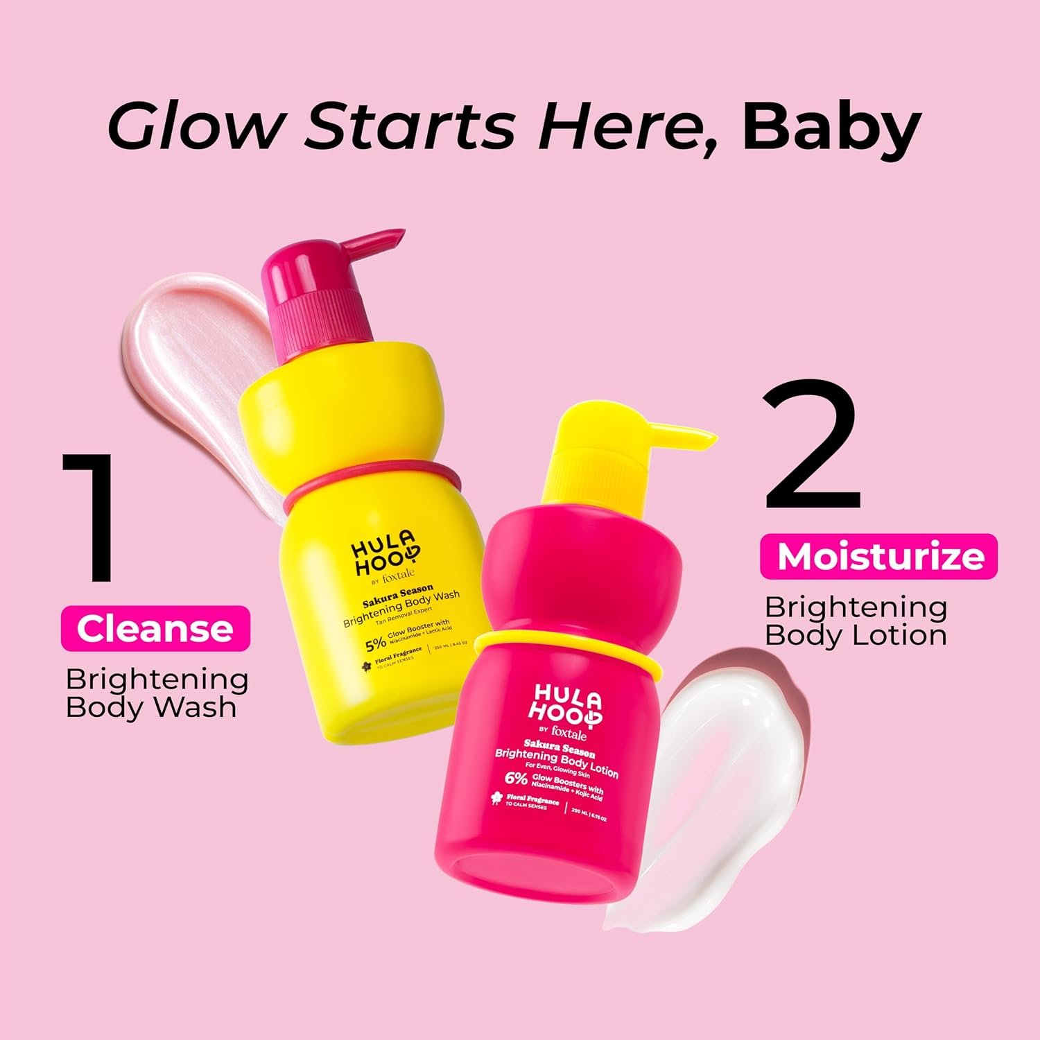 Hula Hoop Brightening Body Wash by Foxtale | Lactic Acid & Niacinamide | Reduces tan from 1st wash | Brightens & Evens Out Skin Tone | Floral Sakura Scent| For Men & Women | 250ml thumbnail