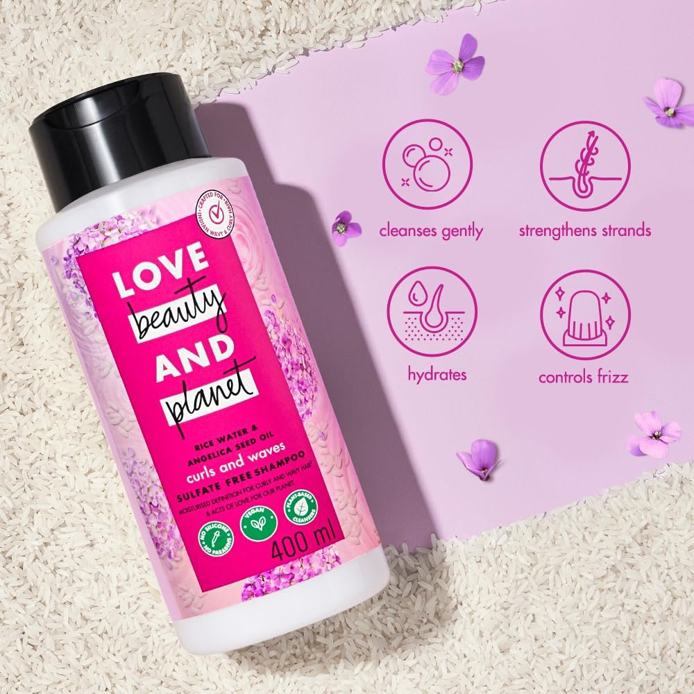 Love Beauty And Planet Rice Water & Angelica Seed Oil Silicone-Free Curl & Waves Shampoo|| No Parabens|| No Sulfates|| Angelica Essential Oil|| 400ml thumbnail