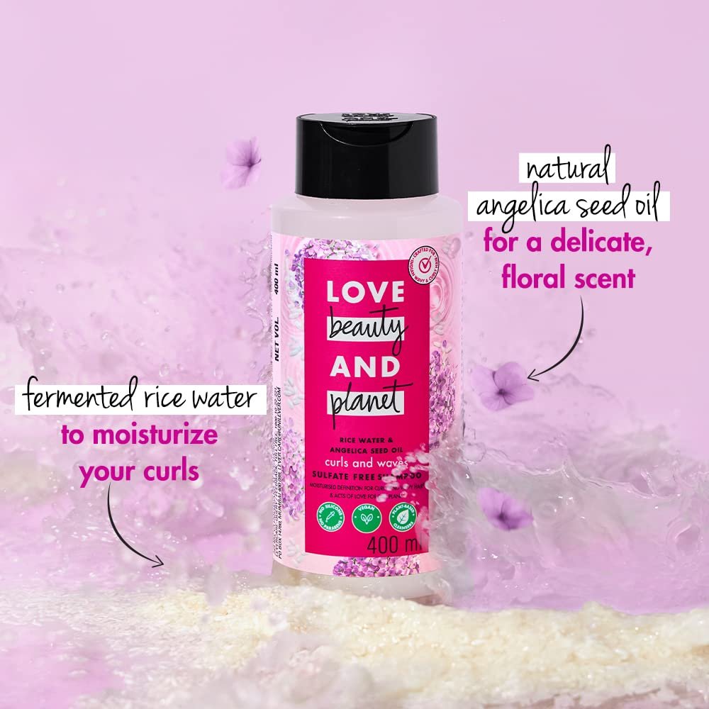 Love Beauty And Planet Rice Water & Angelica Seed Oil Silicone-Free Curl & Waves Shampoo|| No Parabens|| No Sulfates|| Angelica Essential Oil|| 400ml thumbnail