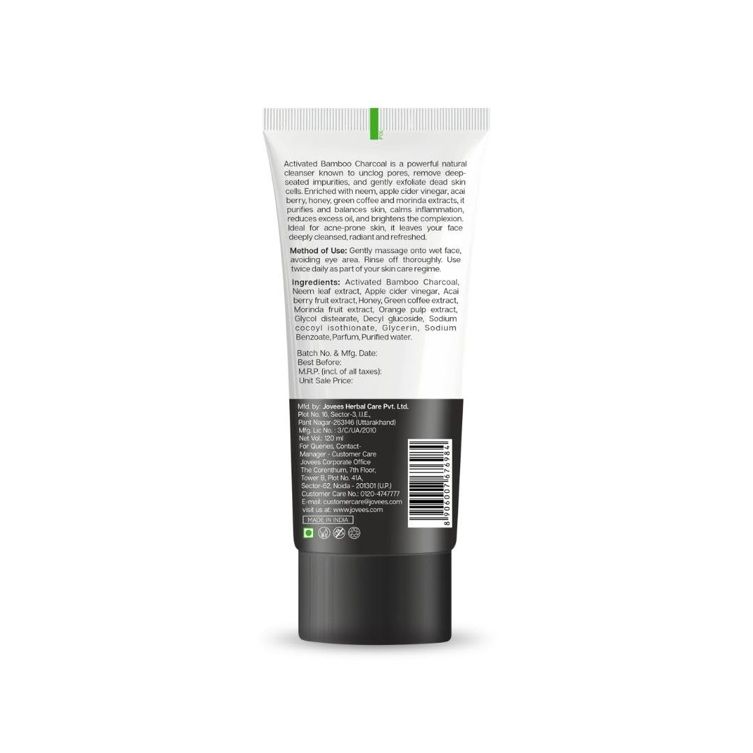 Jovees Herbal Activated Charcoal Detoxifying Face Wash For Anti Pollution, Deep Pore Cleansing, Oil Control, Removes Dirt & Impurities | Suitable for Acne Prone Skin 120 ML thumbnail