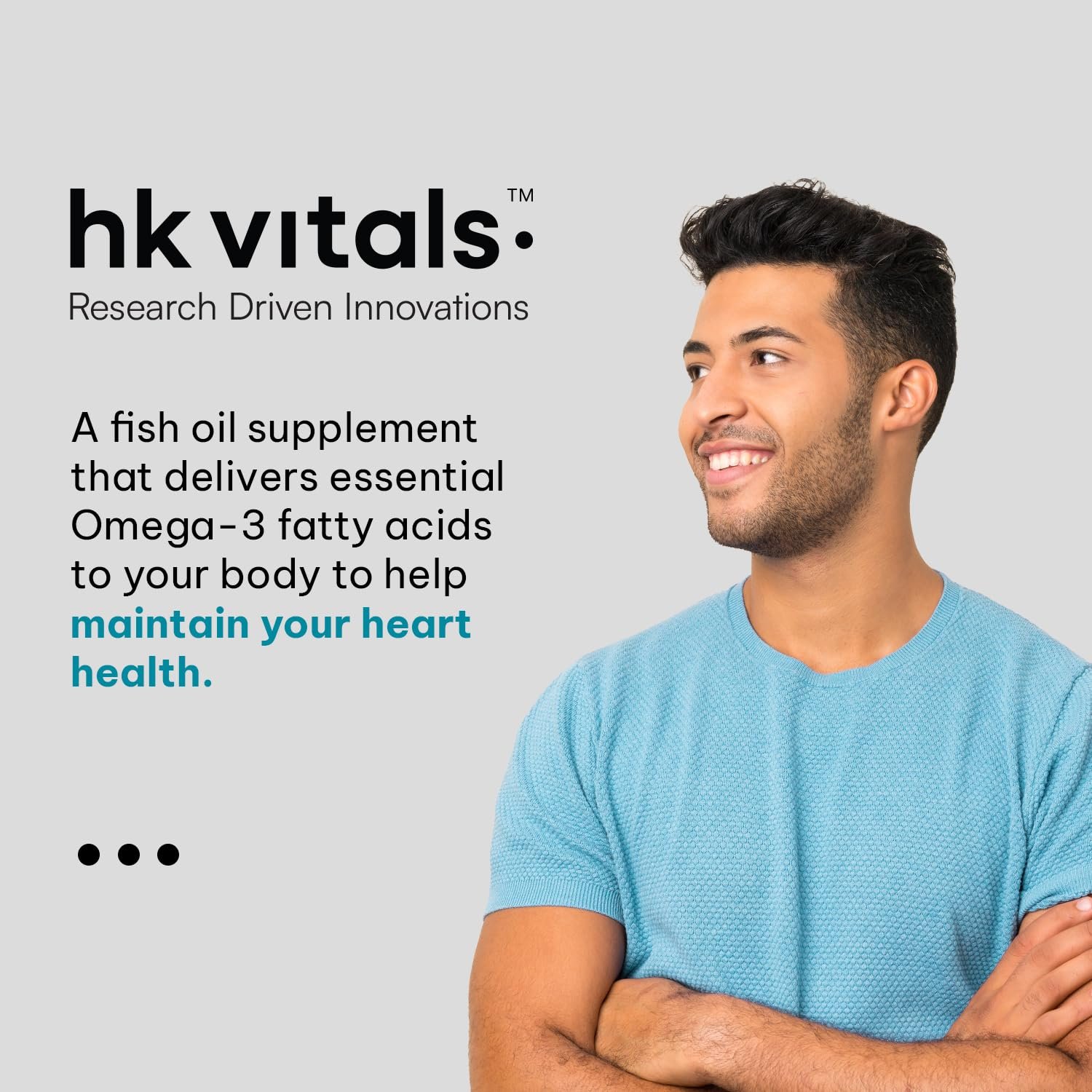 hk vitals Fish Oil, 60 Capsules 1000mg Omega 3 with 180mg EPA & 120mg DHA | Supports Heart, Brain & Joint Health thumbnail