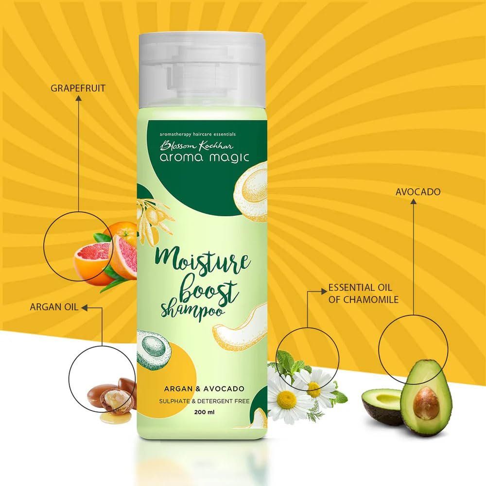 Aroma Magic Moisture Boost Shampoo for Dry & chemical treated hair| with Argan Oil, Avocado & Grapefruit Extracts | Helps in Deep Moisturizing, Strengthen & Growth of hair- 200ml thumbnail