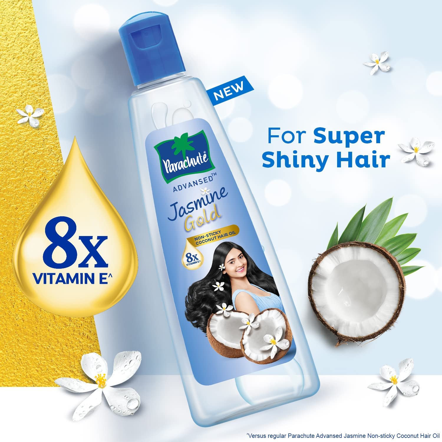 Parachute Advansed Jasmine Gold Coconut Hair Oil With Vitamin-E For Super Shiny Hair, Non-sticky, 300ml thumbnail