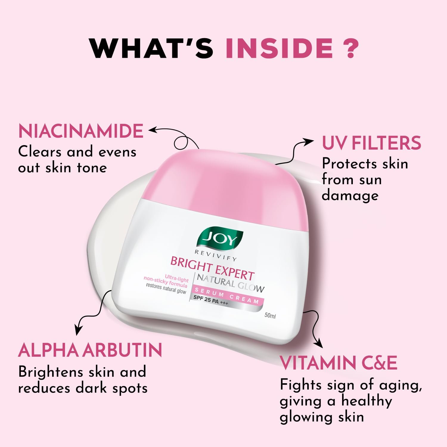 Joy Brightening Face Cream with SPF 25 PA+++ & Niacinamide - Ultra Light & Non Sticky | Summer Face Cream For Natural Glowing Skin & Sun Protection 50ml thumbnail
