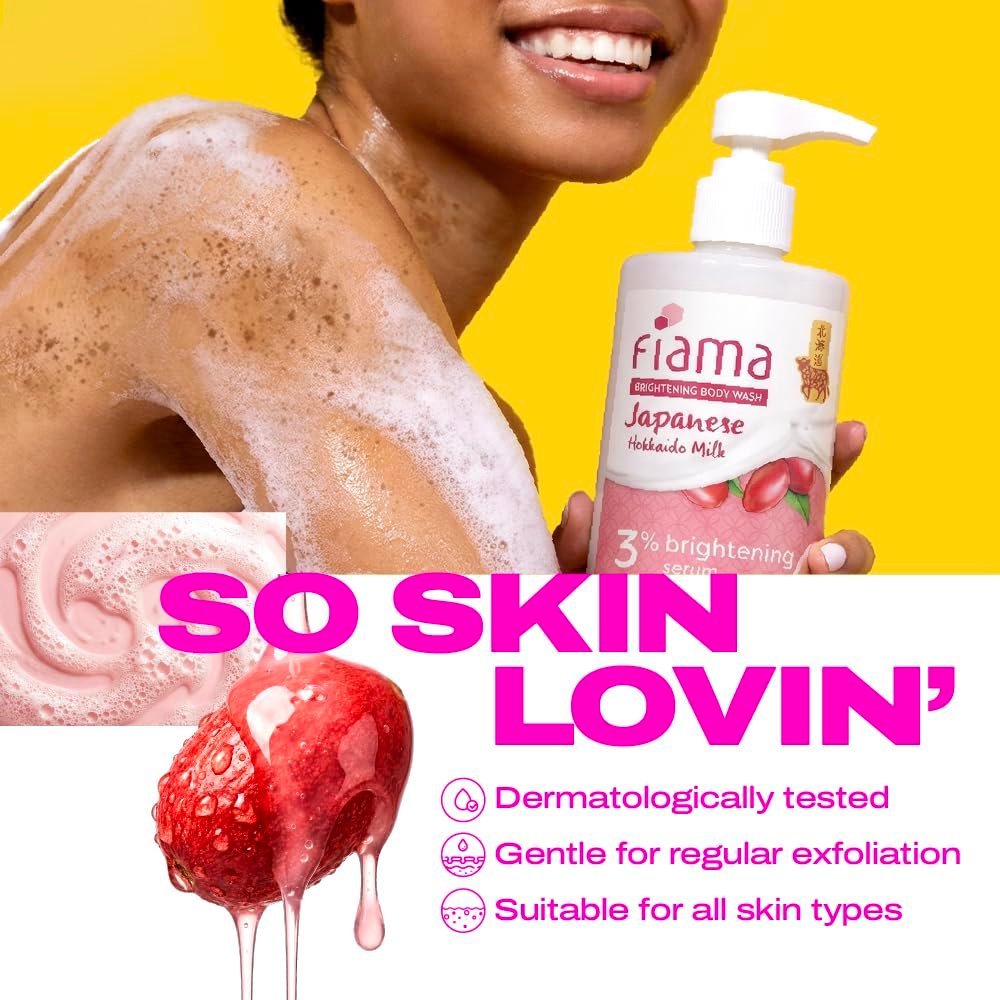 Fiama 3% Brightening Serum Body Wash 250ml | 2% Niacinamide, 1% Glycolic Acid, Omega 3 & 6 Fatty Acids Shower Gel, Fights Dullness & Evens Skin tone | Exotic Japanese Hokkaido Milk thumbnail