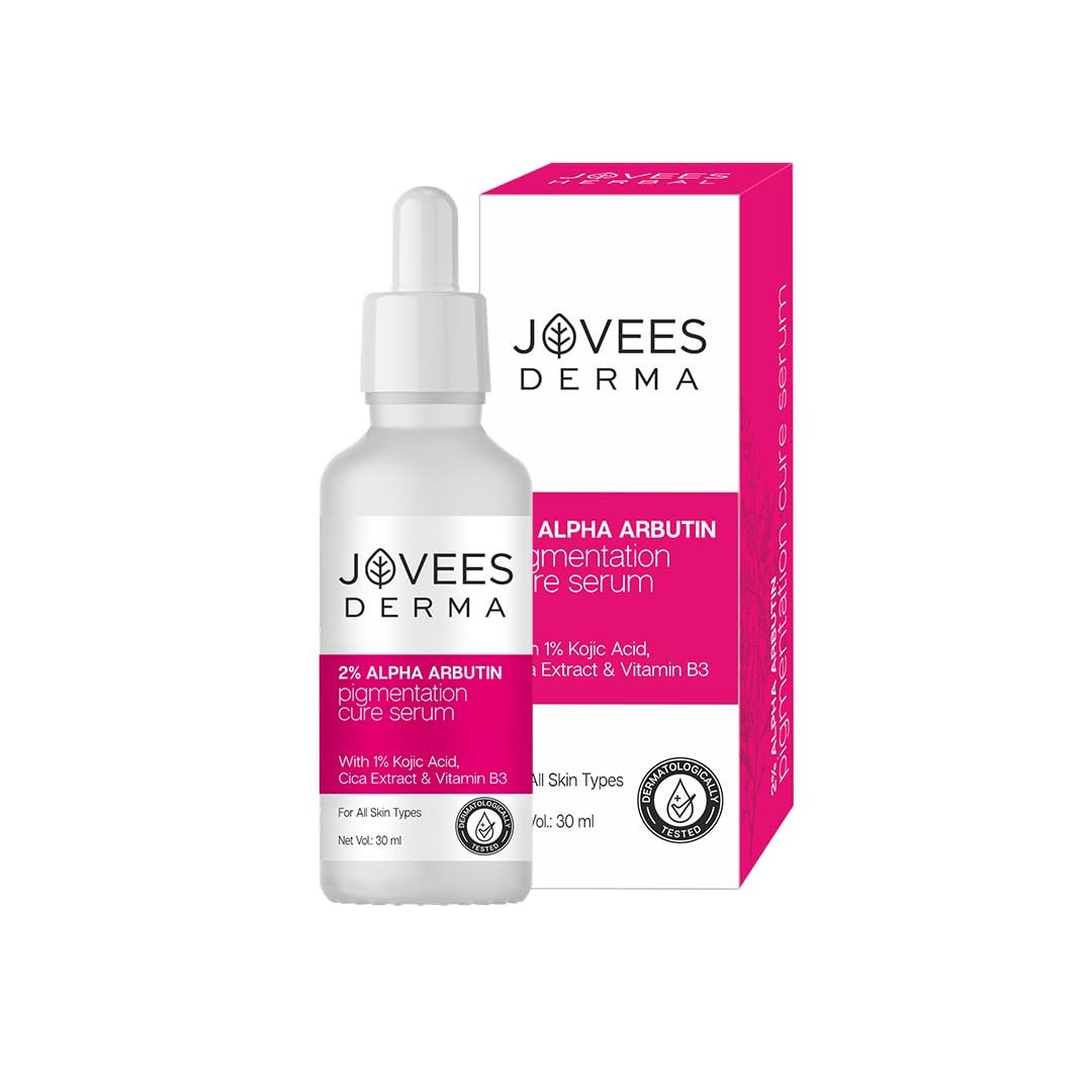 Jovees Herbal 2% Alpha Arbutin Pigmentation Cure Serum With 1% Kojic Acid, Cica Extract & Vitamin B3 | Reduces Blemishes & Improves Skin Texture | Brightens Skin | For All Skin Types | 30 ml