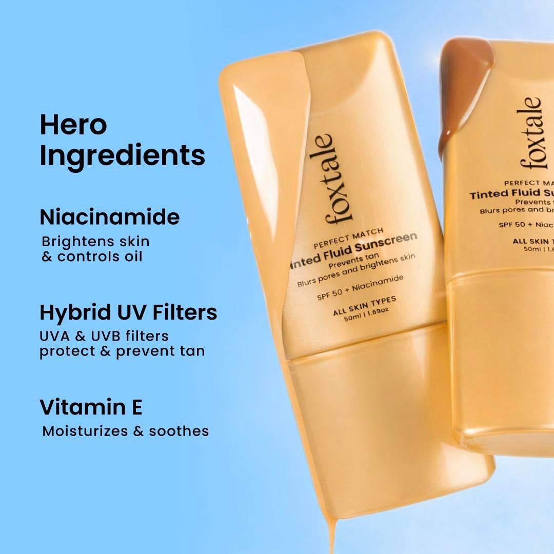 Foxtale SPF 50 PA++++ Tinted Sunscreen, 06 Coco | In-Vivo Tested & UVA/B Protection | Niacinamide & Vitamin E | Daily Wear, Blurs Pores, Evens Tone, Matte Finish, Non-Greasy | 50ml thumbnail