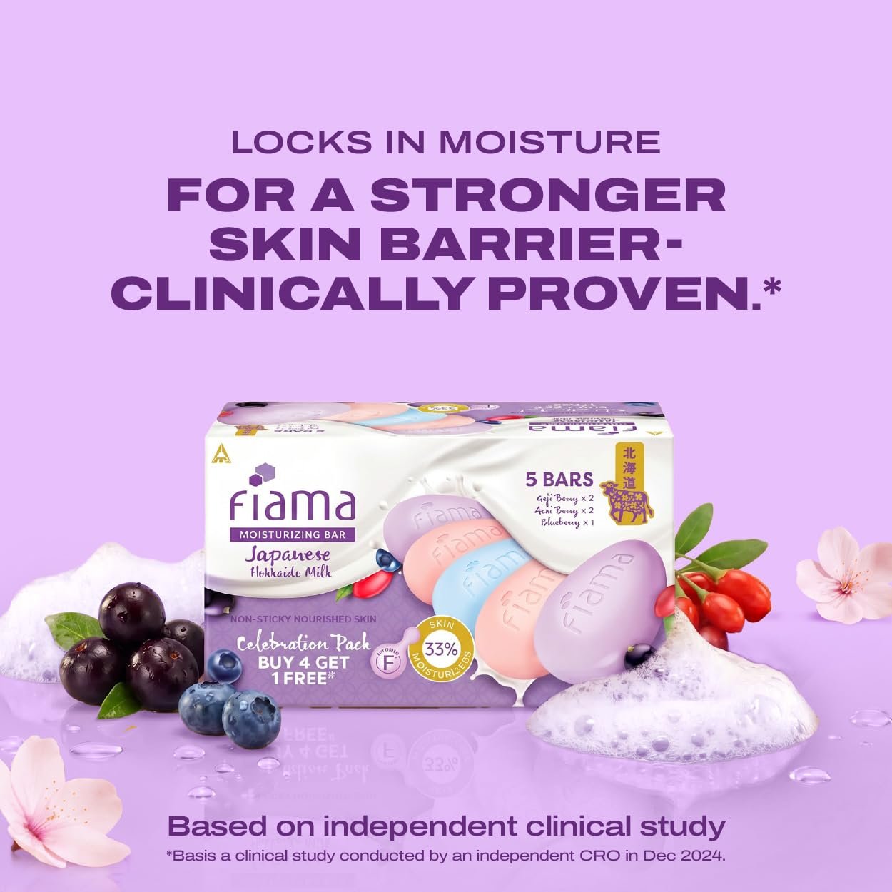 Fiama Skin Barrier Strengthening Moisturizing Soap Bars|Clinically Proven |With Pro-Ceramides|Japanese Hokkaido Milk & Berries 625g (Pack of 5)| thumbnail