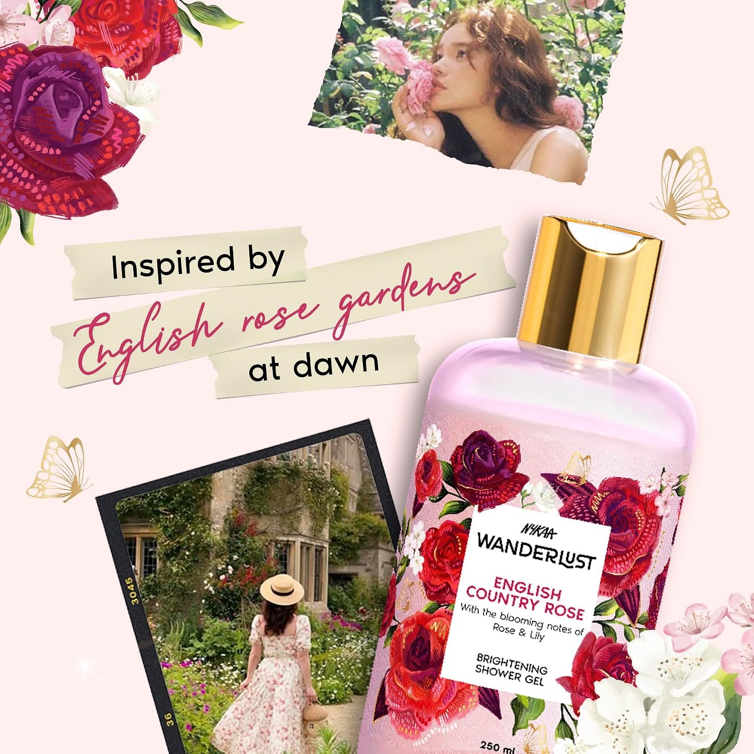 Nykaa Wanderlust English Country Rose Floral Perfume Body Wash, Rose & Lily, Vitamin E & Glycerine, Hydrating Shower Gel for Smooth & Soft Skin, Long-lasting Fragrance, No Paraben thumbnail