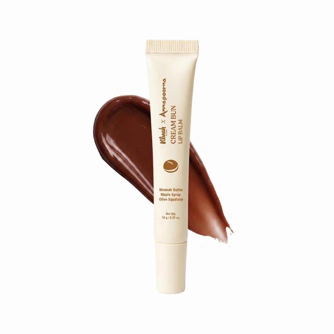 Vilvah Cream Bun Lip Balm| Hydrating & Nourishing Lip Balm for Dry, Chapped Lips| Soft Brown Tint with Mowrah Butter, Maple Syrup & Olive Squalane| Heals, Moisturizes & Evens Lip Pigmentatio
