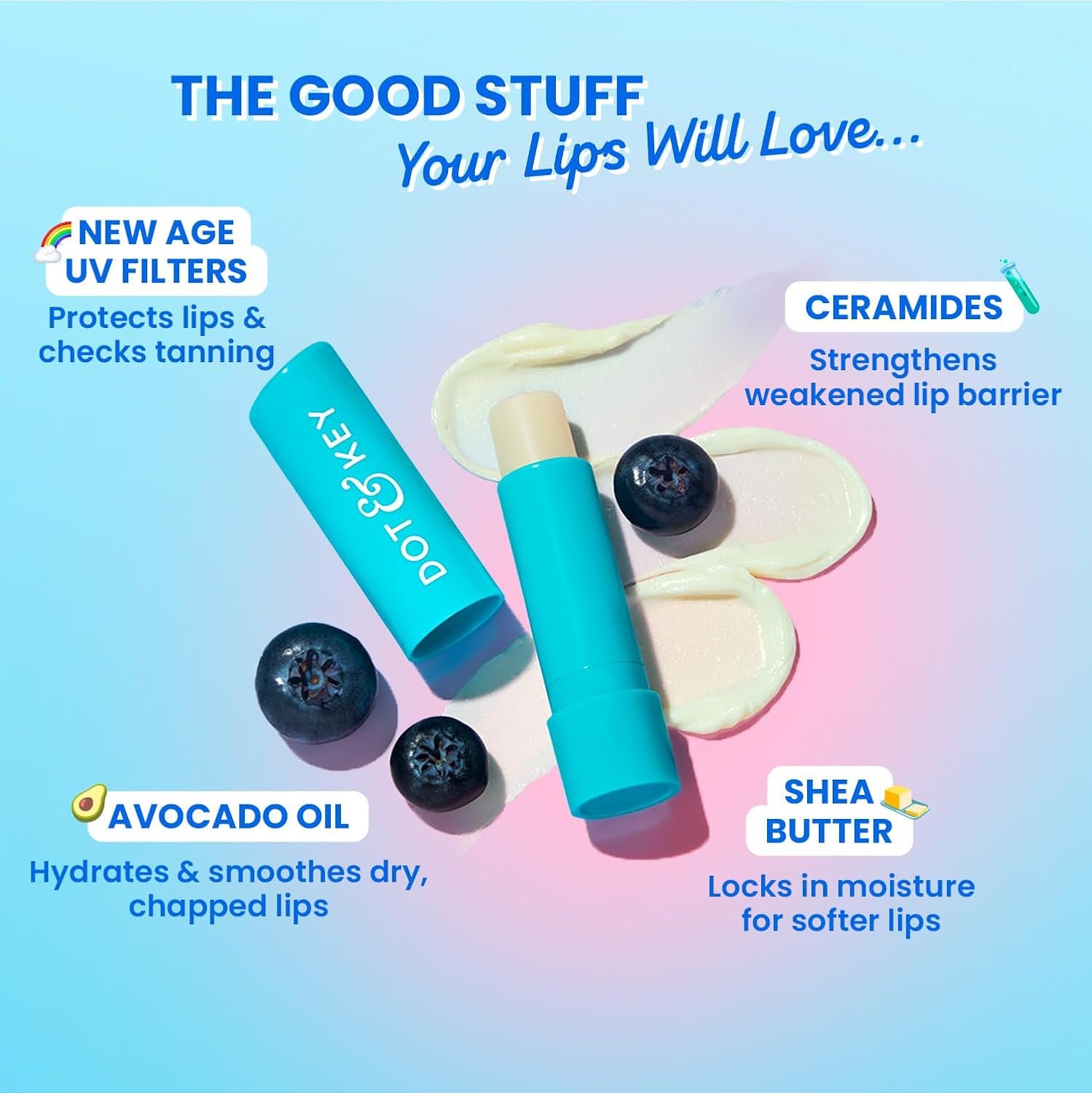 Dot & Key Barrier Repair Hydrating Lip Balm SPF 50 | Blueberry Bliss | Repairs Damaged Lip Barrier | Non Tinted | 4.5 gm thumbnail