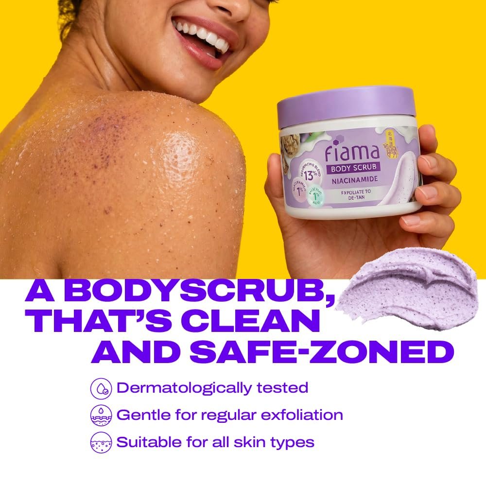 Fiama Detan Body Scrub 200g, 1% Niacinamide + 1% Salicylic Acid, Chemical + Physical Exfoliation, 13% Resurfacing Blend, Sun-Tan Removal & Instant Brightness, Gourmet Fragrance thumbnail