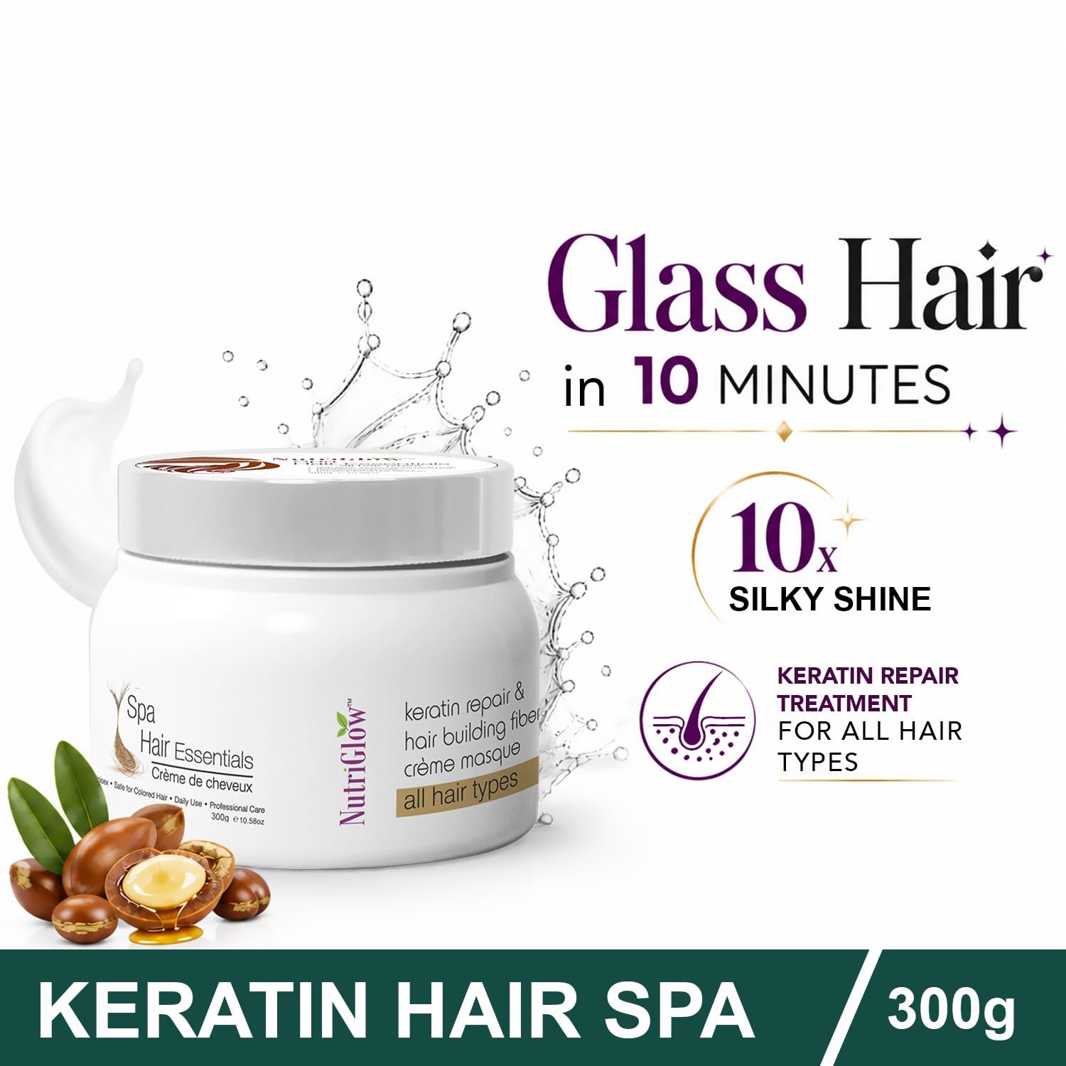 NutriGlow Hair Spa Cream with Keratin Repair Formula for All Hair Types, Professional Care - 300g thumbnail